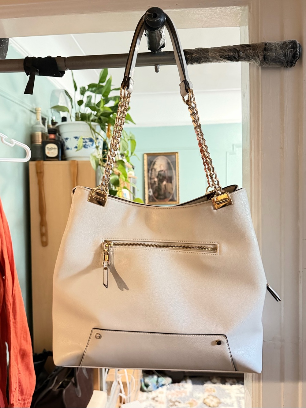 Classic Women's Chain-Handle Tote Bag in Cream